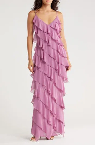 Area Stars Riza Ruffle Chiffon Maxi Dress In Pink