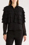 Area Stars Ruffle Long Sleeve Top In Black
