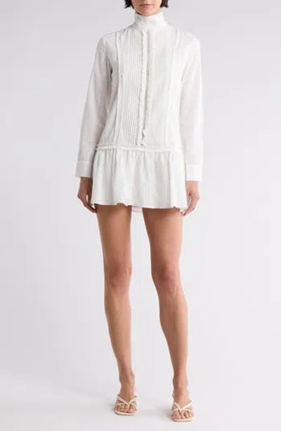 Area Stars Sara Long Sleeve Drop Waist Cotton Minidress In White
