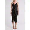 Area Stars Sequin Ruched Midi Dress In Black