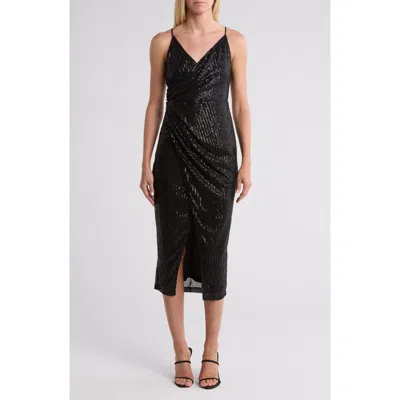 Area Stars Sequin Ruched Midi Dress In Black