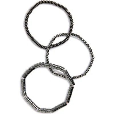 Area Stars Set Of 3 Beaded Stretch Bracelets In Black