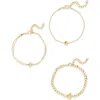 Area Stars Set Of 3 Delicate Floral Charm Bracelets In Gold