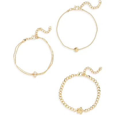 Area Stars Set Of 3 Delicate Floral Charm Bracelets In Gold