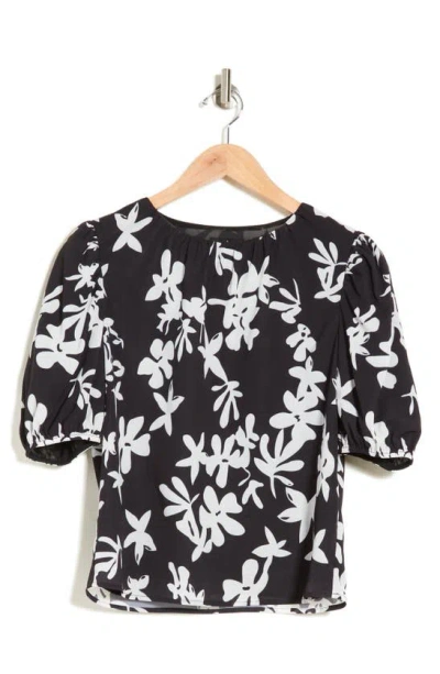 Area Stars Sheryl Floral Print Puff Sleeve Top In Black