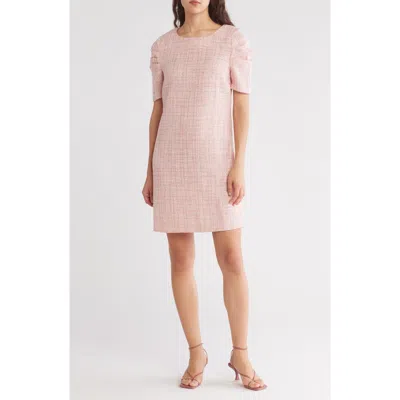 Area Stars Short Sleeve Tweed Shift Dress In Coral Tweed