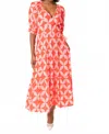 Area Stars Side Tie Circle Print Midi Dress In Coral In Pink