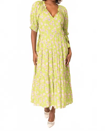 Area Stars Side Tie Midi Dress In Pink Green Floral