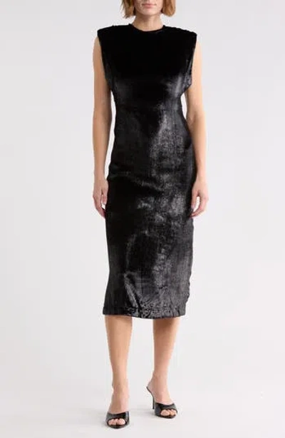 Area Stars Sleeveless Metallic Velvet Midi Dress In Black
