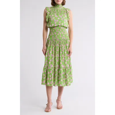 Area Stars Smocked Flutter Sleeve Midi Dress