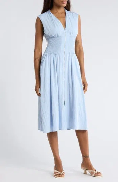Area Stars Smocked Waist Zip Midi Dress In Blue