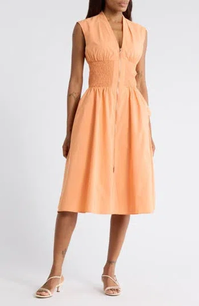 Area Stars Smocked Waist Zip Midi Dress In Orange