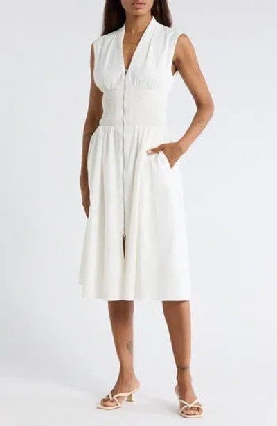 Area Stars Smocked Waist Zip Midi Dress In White