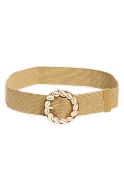 Area Stars Stretch Woven Seashell Buckle Belt In Gold