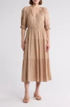 Area Stars Tassel Tie Midi Dress In Brown