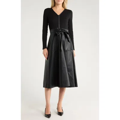 Area Stars Thea Mixed Media Midi Dress In Black