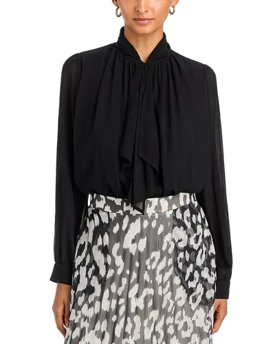 Area Stars Tie Front Long Sleeve Blouse In Black