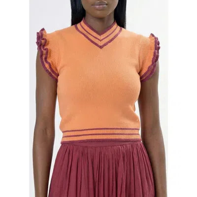 Area Stars Trim Knit Top Peach Berry In Orange