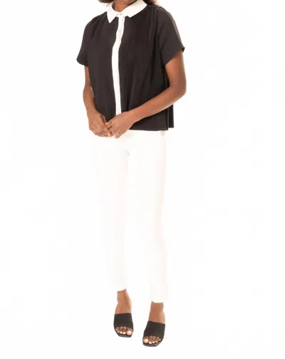 AREA STARS TRINI PLEATED CONTRAST TRIM COLLAR BLOUSE IN BLACK