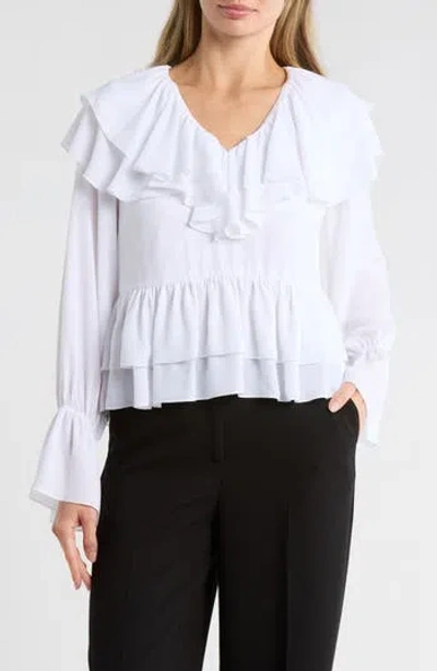 Area Stars Trista Ruffle Long Sleeve Peplum Top In White