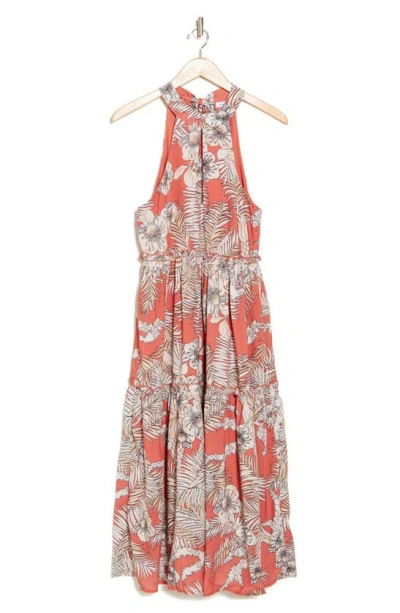 Area Stars Tropical Halter Dress In Coral Ivory