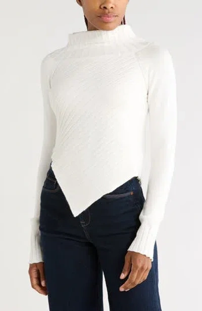 Area Stars Ursula Asymmetric Hem Mock Neck Sweater In White