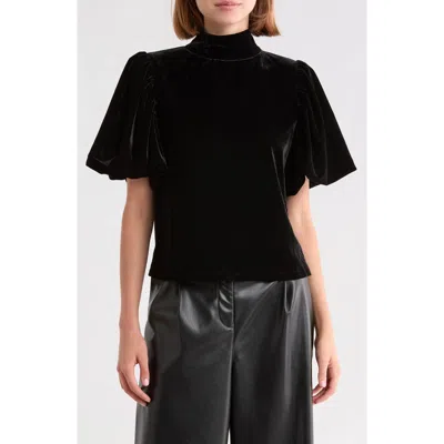 Area Stars Velvet Mock Neck Puff Sleeve Top In Black