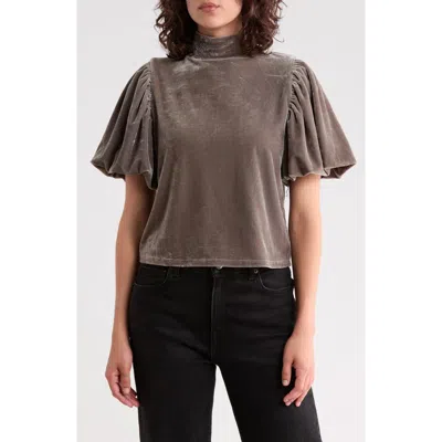Area Stars Velvet Mock Neck Puff Sleeve Top In Grey