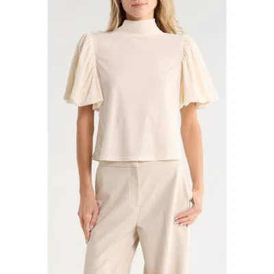 Area Stars Velvet Mock Neck Puff Sleeve Top In Ivory
