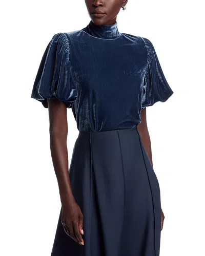Area Stars Velvet Mock Neck Top In Blue