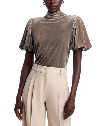 Area Stars Velvet Mock Neck Top In Gray
