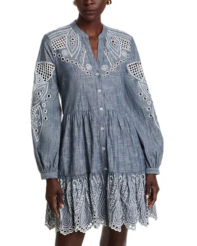 Area Stars Venus Embroidered Long Sleeve Shirt Dress In Blue