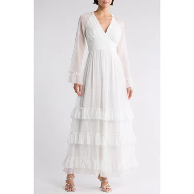 Area Stars Viv Long Sleeve Ruffle Maxi Dress In White