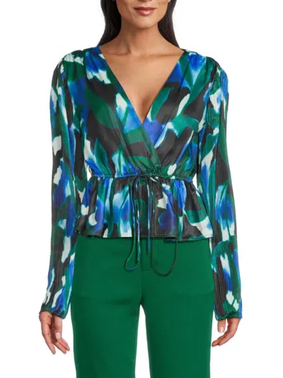 Area Stars Women's Alba Puff Sleeve Faux-wrap Around Blouse In Blue