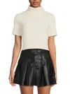 Area Stars Anne Short Sleeve Turtleneck Crop Top In Cream
