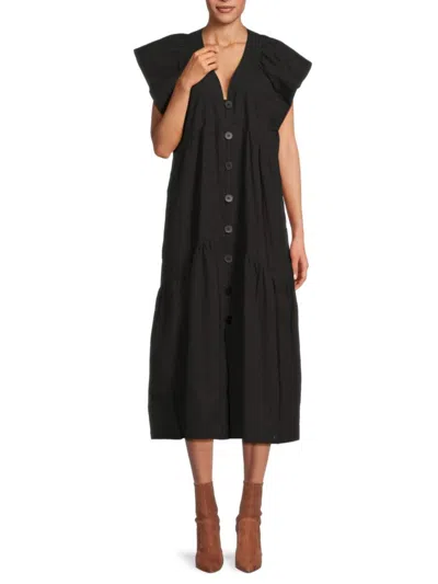Area Stars Women's Bea Button Down Cotton Midi Dress In Black