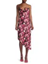 Area Stars Bouquet Asymmetric Satin Slipdress In Burgundy