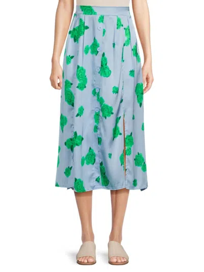 Area Stars Women's Floral Slit Midi Skirt In Light Blue