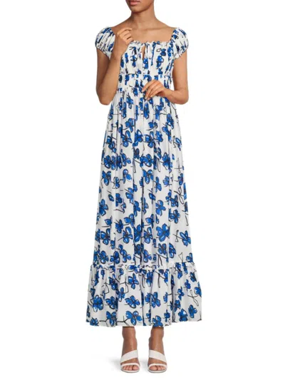 AREA STARS WOMEN'S FLORAL TIE NECK A-LINE MAXI DRESS