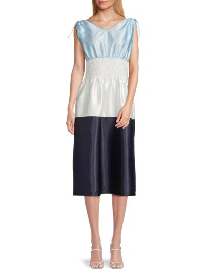 Area Stars Women's Kelli Shantung Colorblocked Midi-dress In Blue