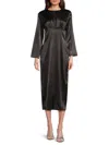 Area Stars Women's Long-sleeve Satin Midi-dress In Black