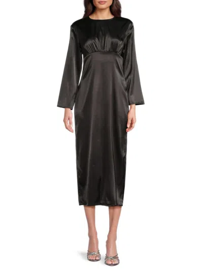 Area Stars Women's Long-sleeve Satin Midi-dress In Black