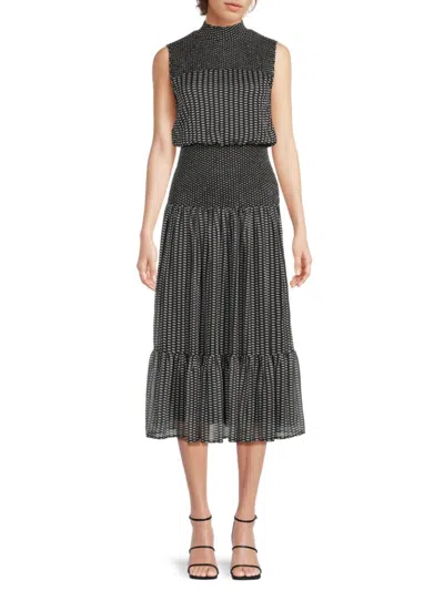Area Stars Women's Mock Neck Sleeveless Smocked Midi Dress In Black