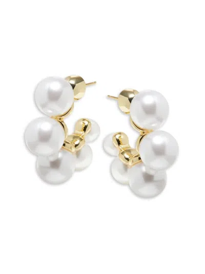 Area Stars Women's Pearl & Glow 14k Goldplated & Faux Pearl Cluster Mini Hoop Earrings