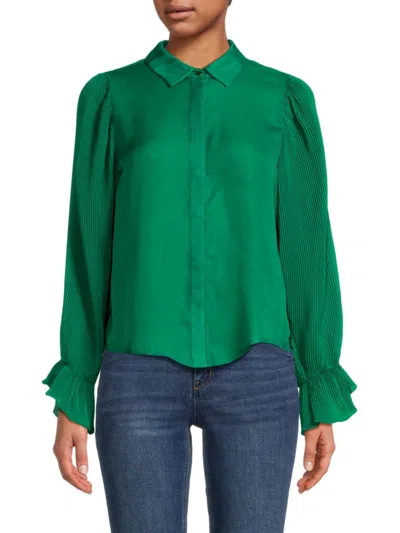 Area Stars Women's Pia Pleated Charmeuse Blouse In Green