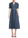 Area Stars Puff Sleeve Button Front Dress In Blue Leaf