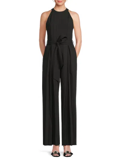 Area Stars Ronson Pleated Halter Neck Wide Leg Jumpsuit In Black