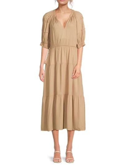 Area Stars Women's Side-tie Tiered Midi-dress In Brown