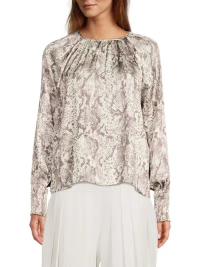 Area Stars Women's Snake-print Long Sleeve Plisse Blouse