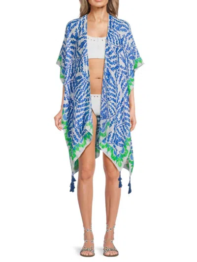 Area Stars Women's Summer Breeze Abstract Print Cover-up Kimono In Blue